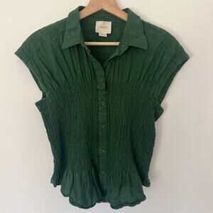 Maeve Anthropologie Bellamy Smocked Top Small Green
